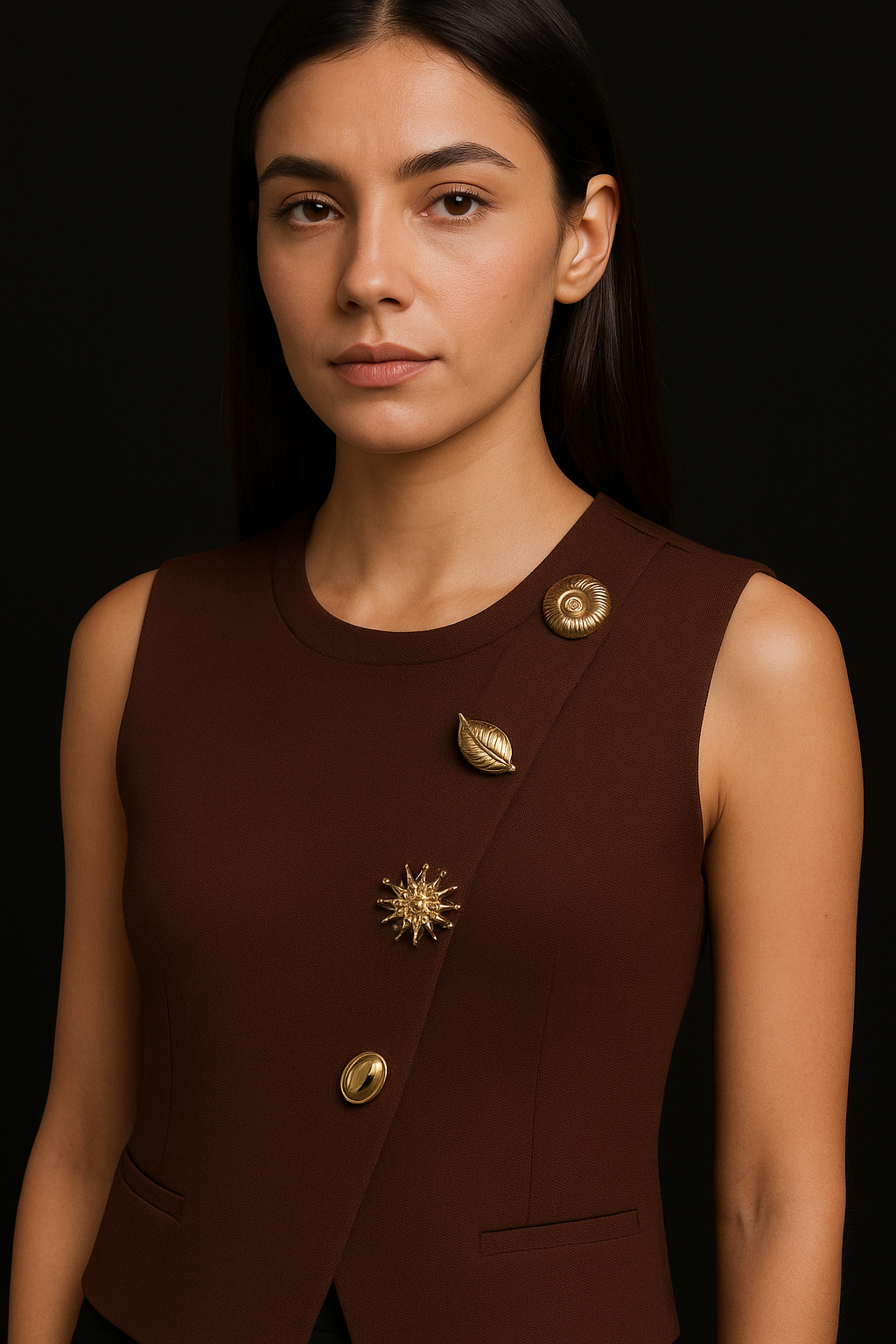 Golden button vest tops