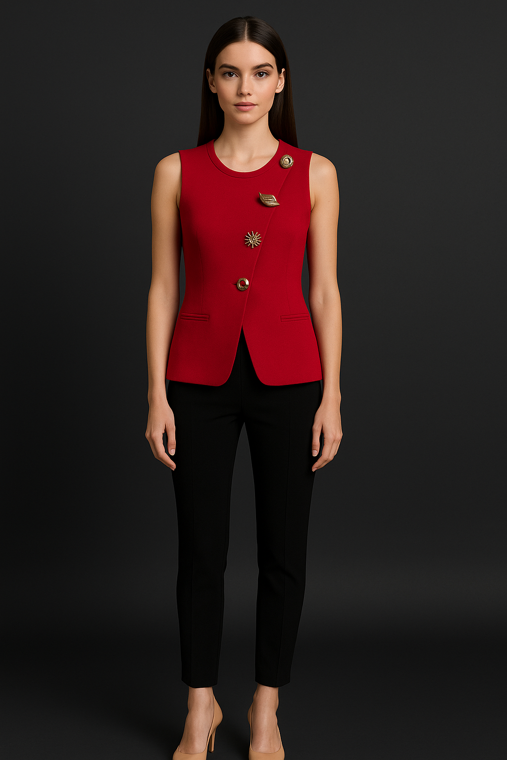 Golden button vest tops