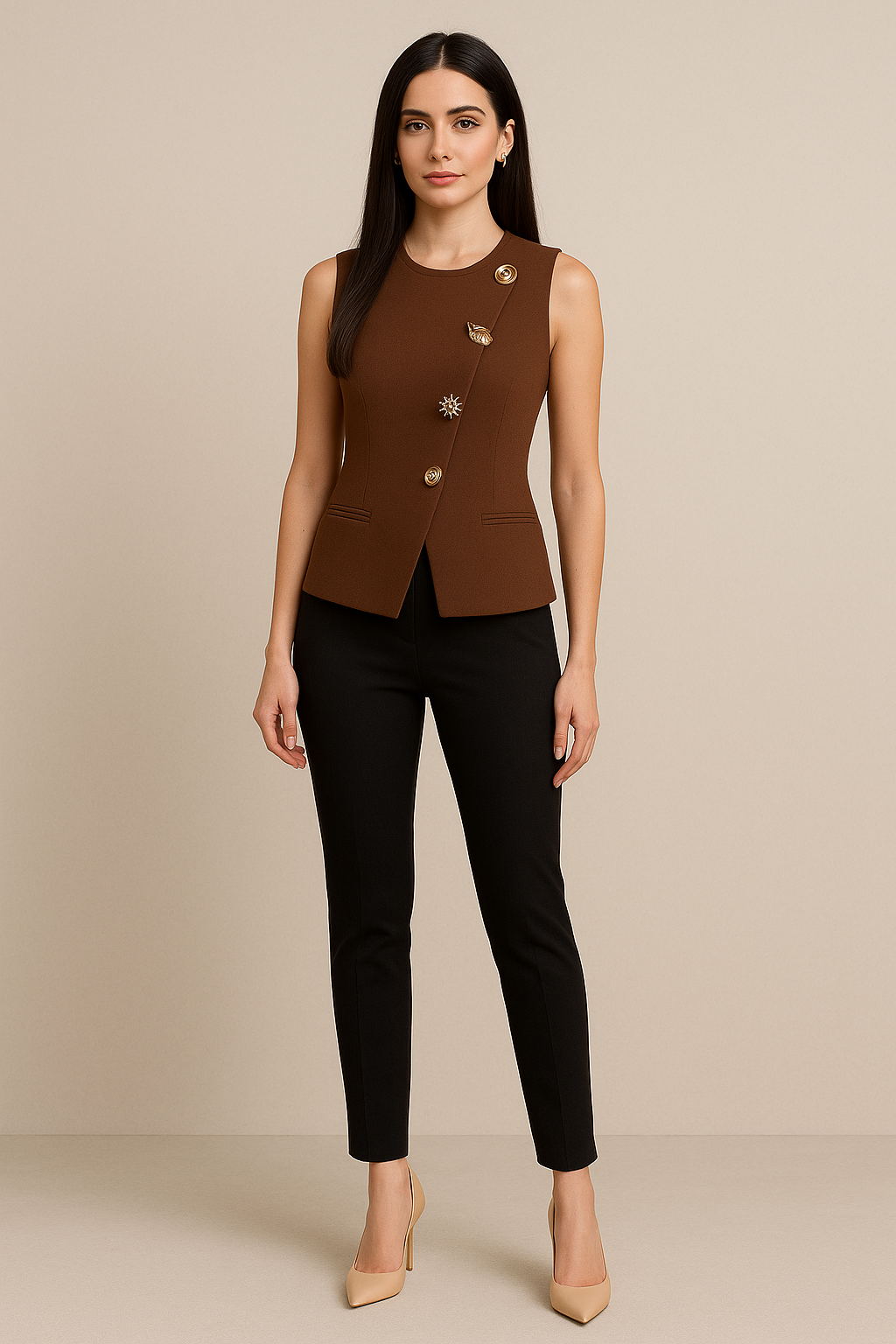 Golden button vest tops