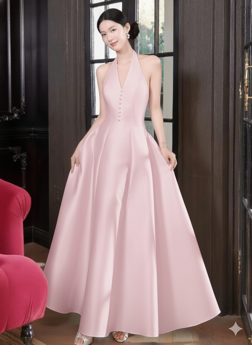 Halter Satin Ball Gown