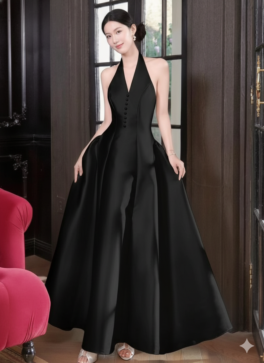 Halter Satin Ball Gown