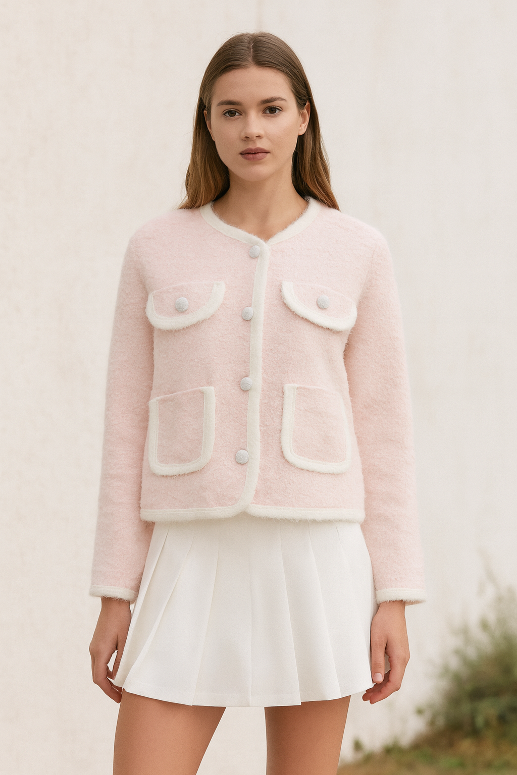 Pastel Woollen Knit Boxy Cardigan