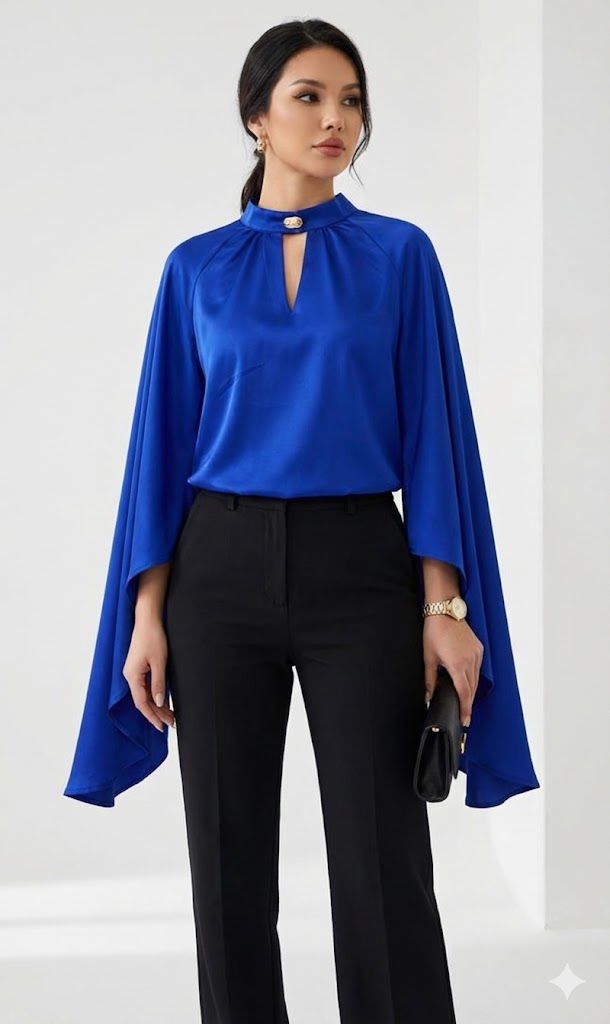 Royal Draped Sleeve Satin Top
