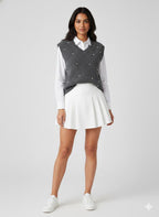 Bow & Bead Embellished Woollen Sweater Vest (Grey)