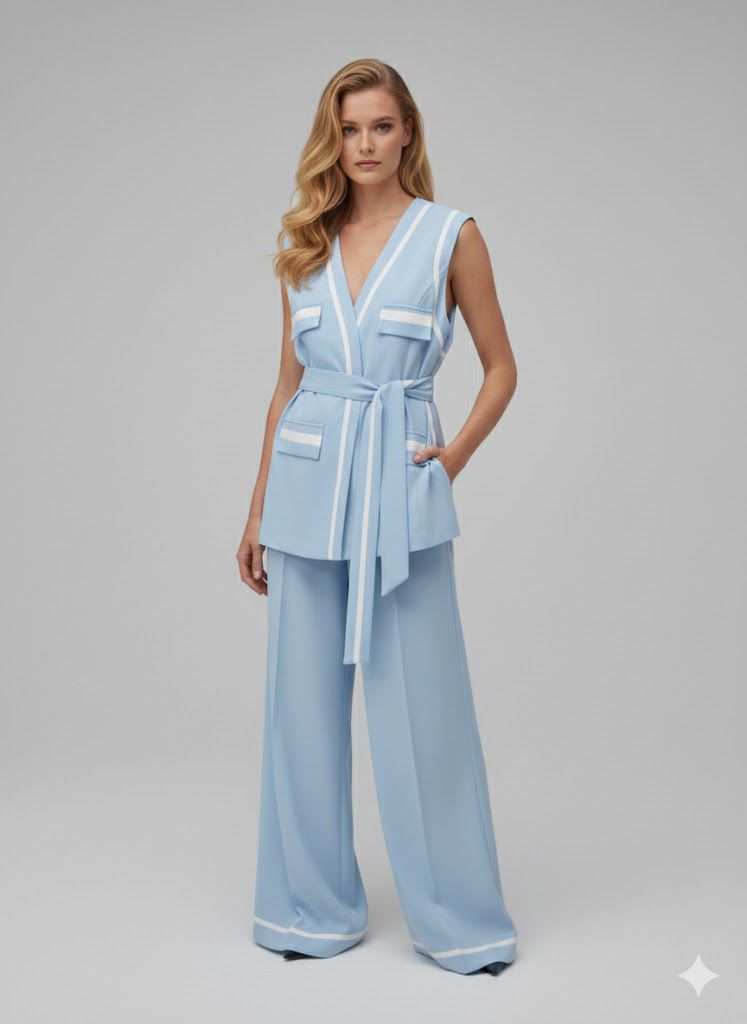 Navy  Luxe Vest & Wide-Leg Co-ord Set