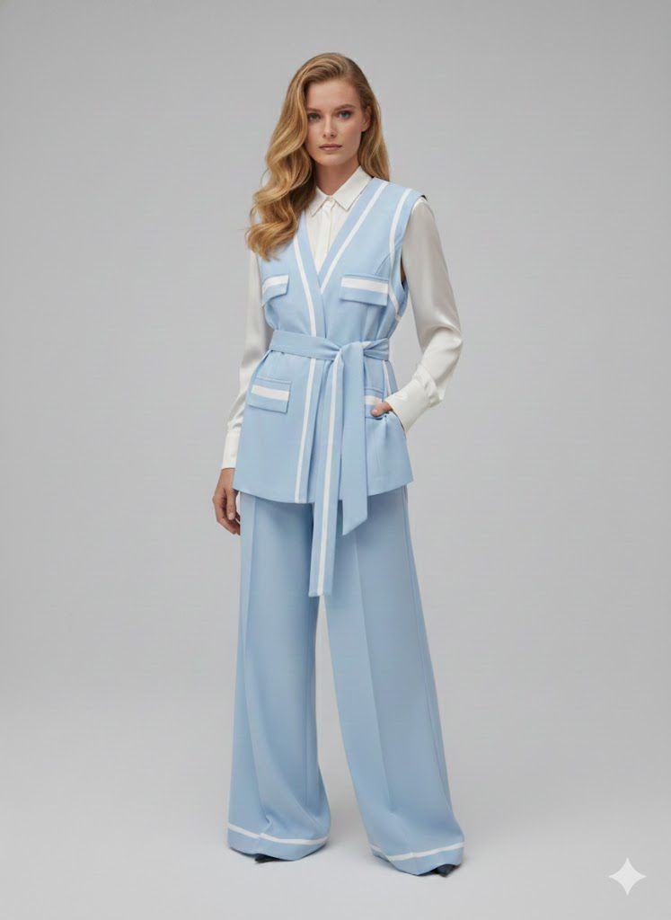 Navy  Luxe Vest & Wide-Leg Co-ord Set