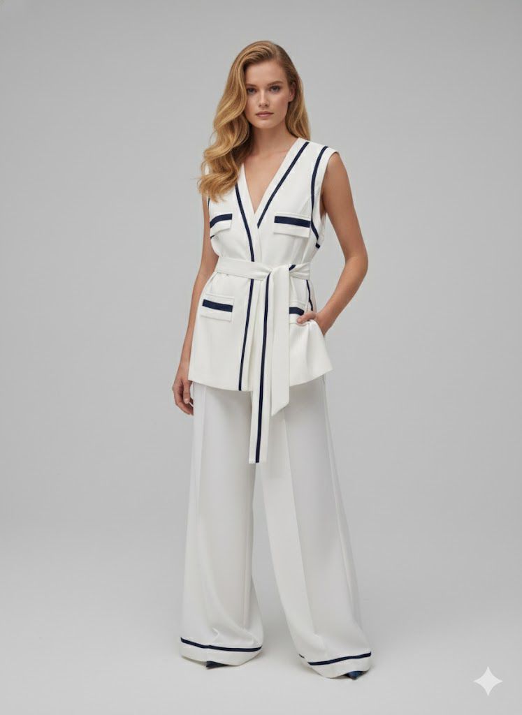 Navy  Luxe Vest & Wide-Leg Co-ord Set